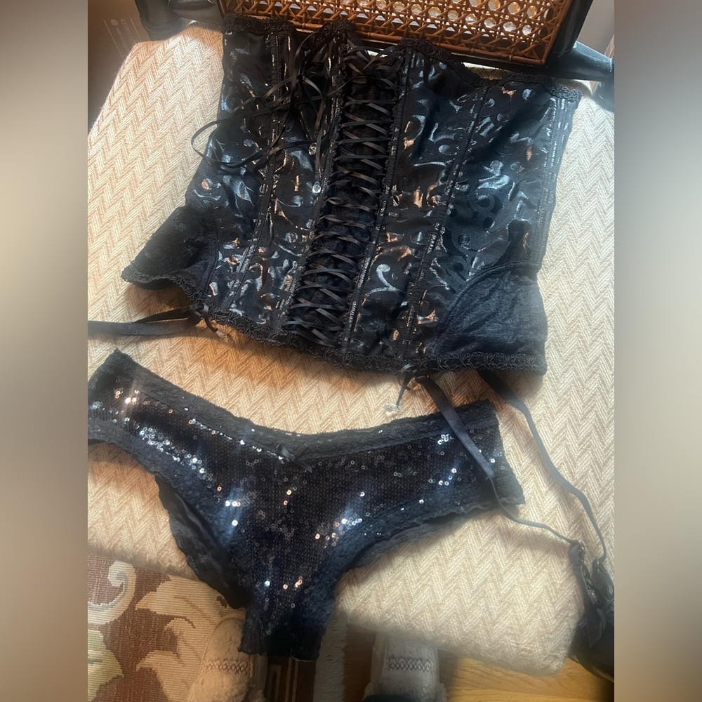 Victoria's Secret Black Corset & sequin Bikini Set